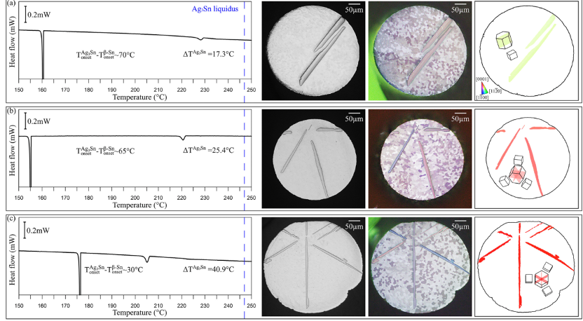 不同SnAg5過冷溫度的Ag3Sn微觀結構